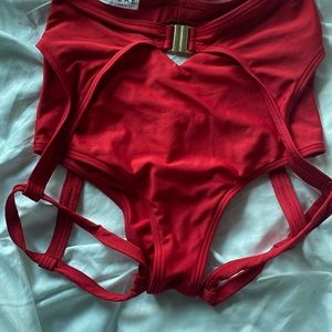 LUNALAE ZARA HIGH-WAISTED BOTTOMS in RED